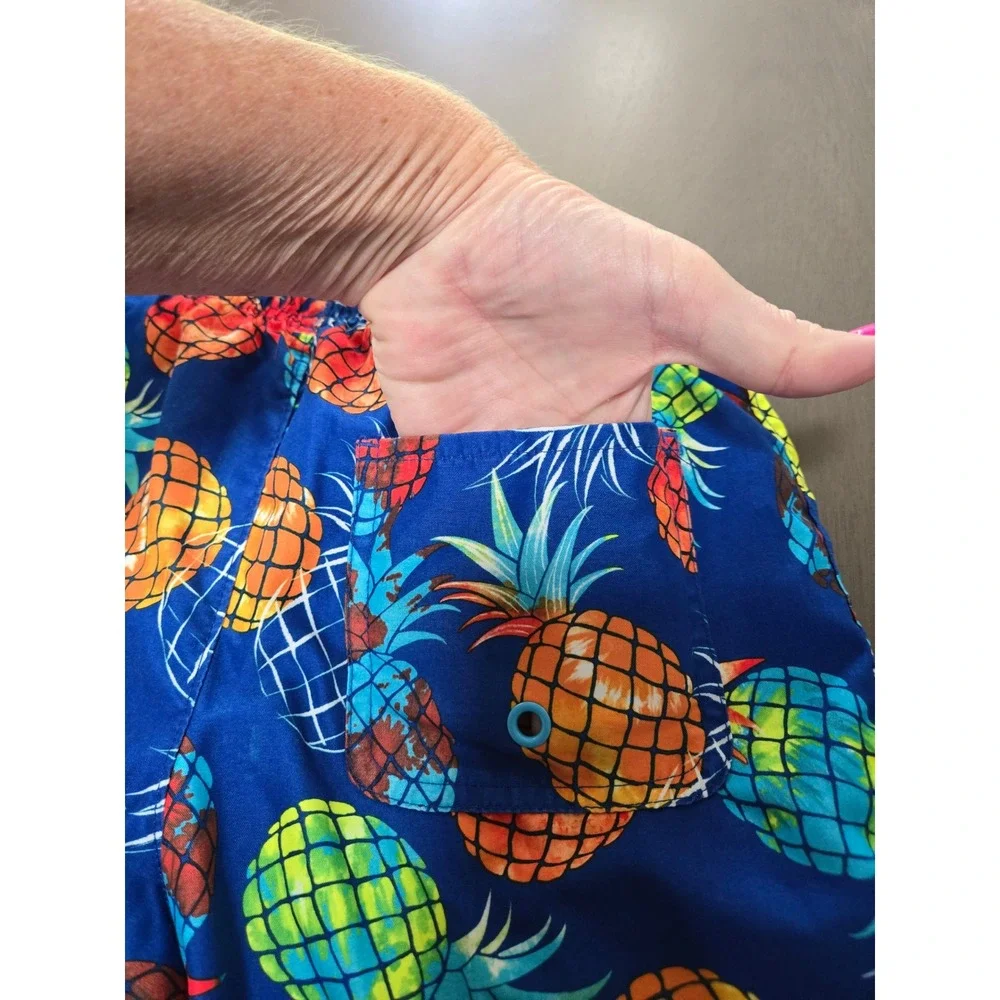 Wonder Nation Boys Pineapple Swim Trunks Blue Neon Multi Color Size L 10-12